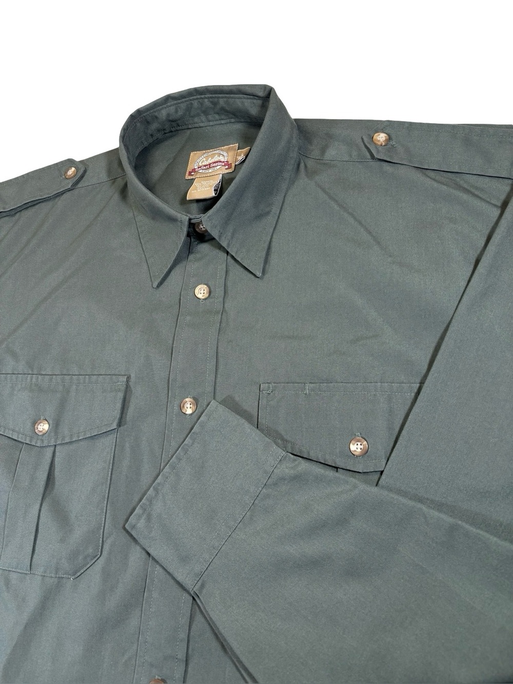 Cabelas Safari Men's Lg Green- Long Sleeve Button Up Shirt Outdoor Utility Field